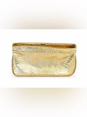 GUESS Women's Metallic Gold Embossed Croc Print Clutch Zip Bag